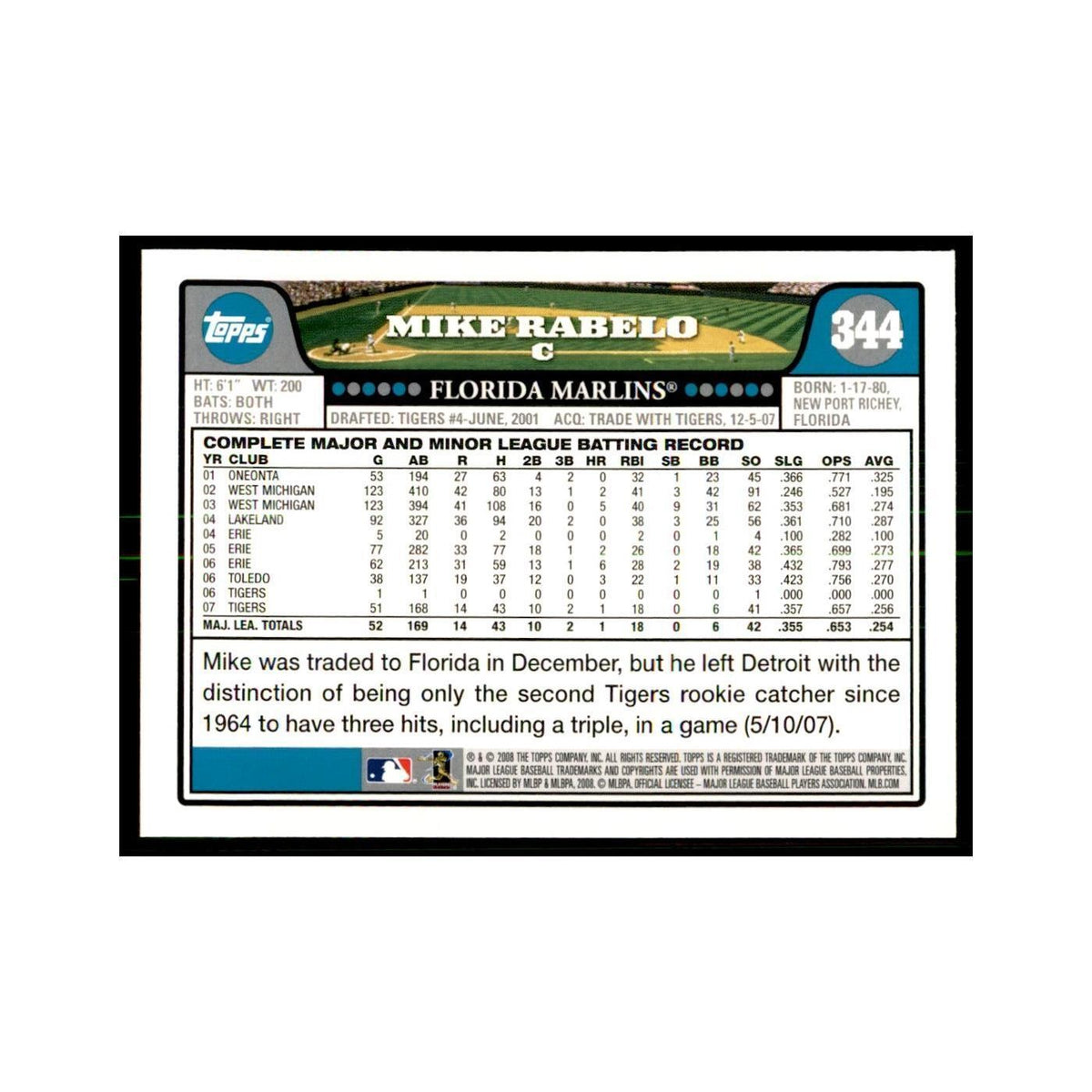 Mike Rabelo 2008 Topps #344 Baseball Cards Baseball Card NM