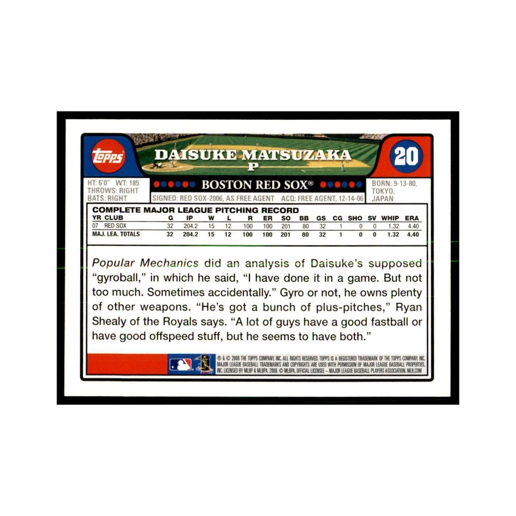 Daisuke Matsuzaka 2008 Topps #20 Baseball Cards Baseball Card NM