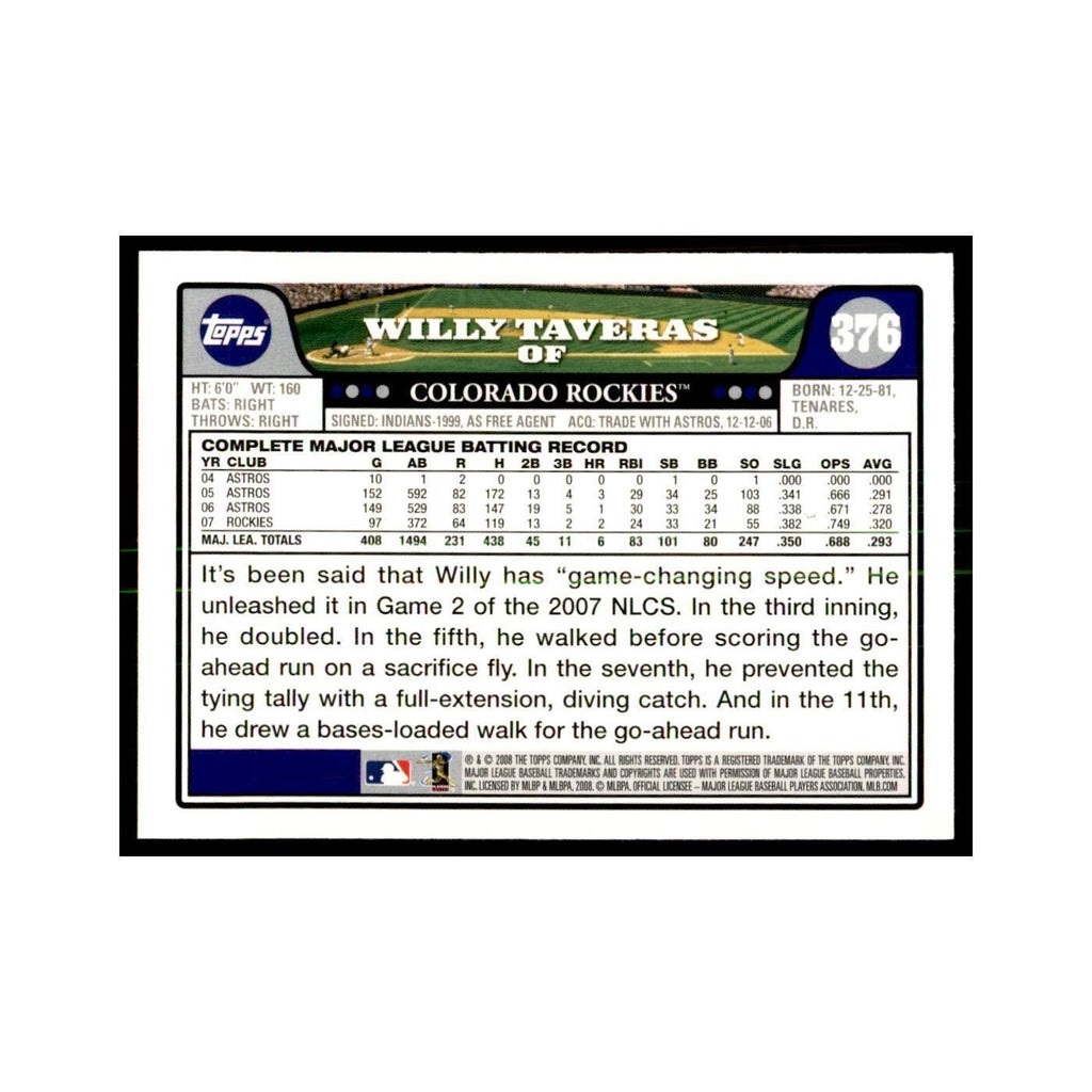 Willy Taveras 2008 Topps #376 Baseball Cards Baseball Card NM