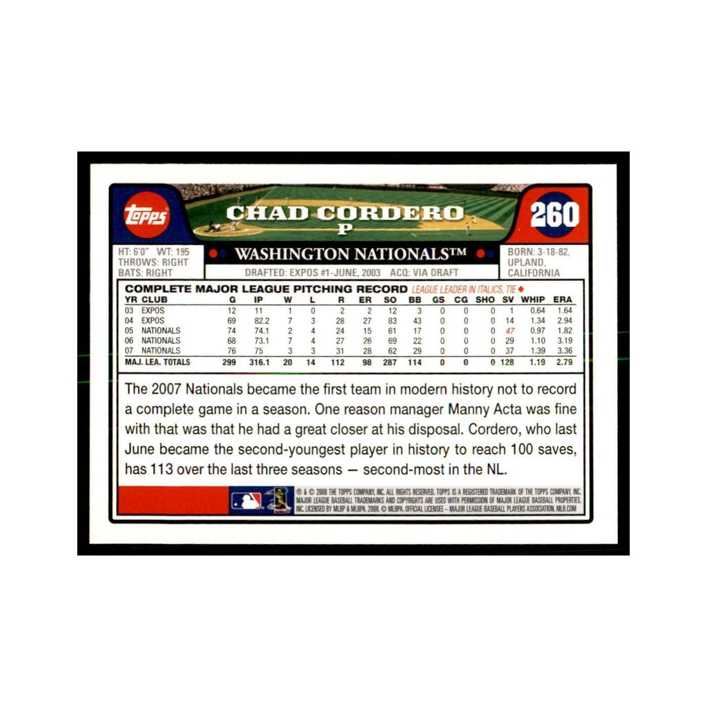 Chad Cordero 2008 Topps #260 Baseball Cards Baseball Card NM