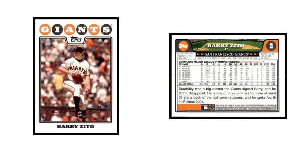 Barry Zito 2008 Topps #2 Baseball Cards Baseball Card NM