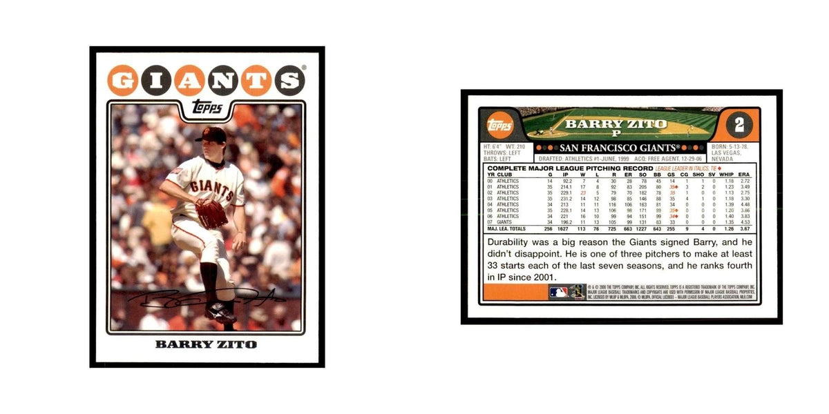 Barry Zito 2008 Topps #2 Baseball Cards Baseball Card NM