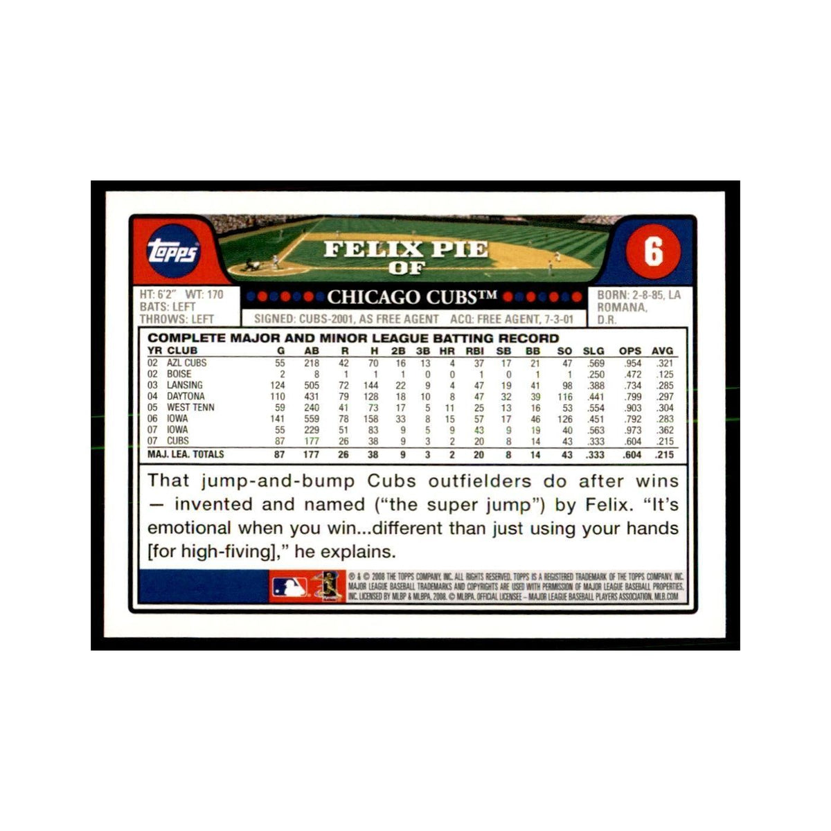 Felix Pie 2008 Topps #6 Baseball Cards Baseball Card NM