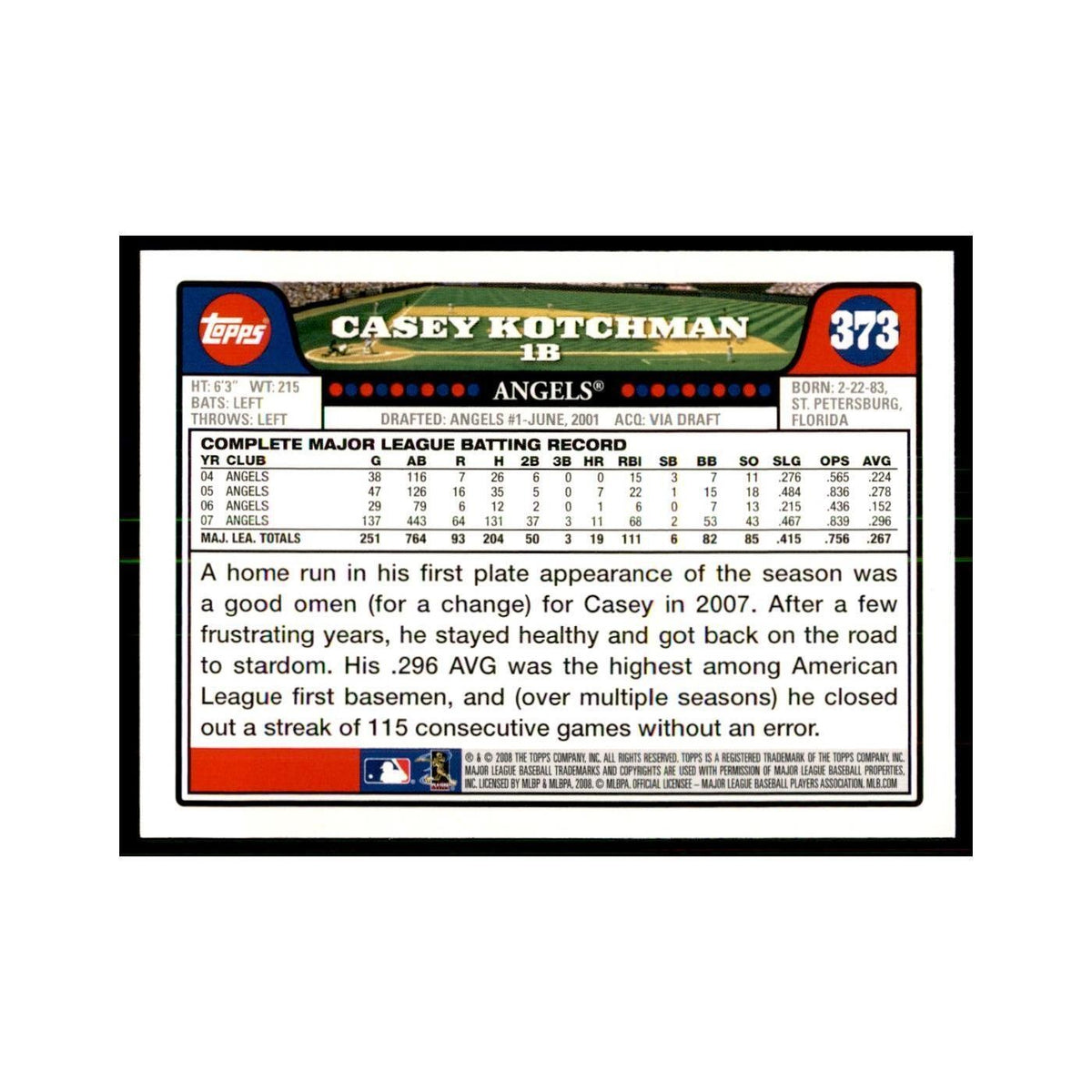 Casey Kotchman 2008 Topps #373 Baseball Cards Baseball Card NM