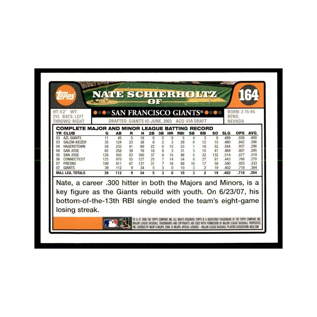 Nate Schierholtz 2008 Topps #164 Baseball Cards Baseball Card NM