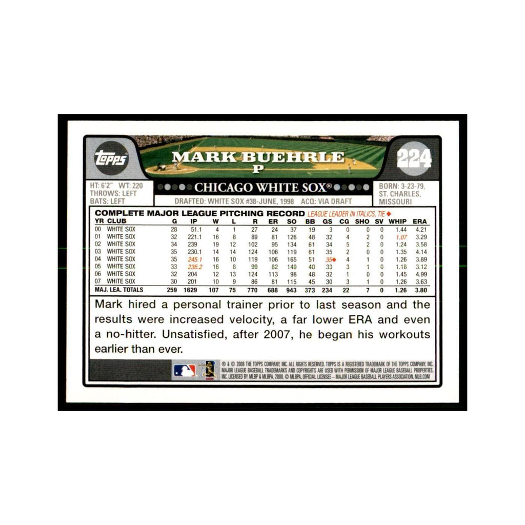 Mark Buehrle 2008 Topps #224 Baseball Cards Baseball Card NM