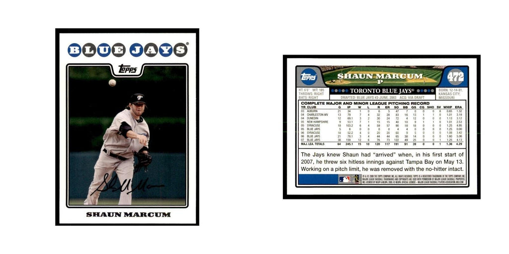 Shaun Marcum 2008 Topps #472 Baseball Cards Baseball Card NM