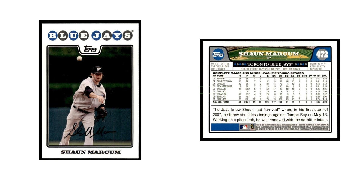 Shaun Marcum 2008 Topps #472 Baseball Cards Baseball Card NM