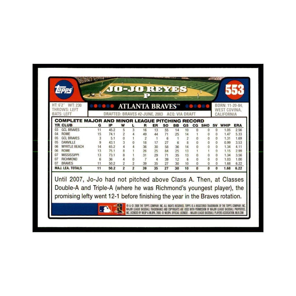 Jo-Jo Reyes 2008 Topps #553 Baseball Cards Baseball Card NM