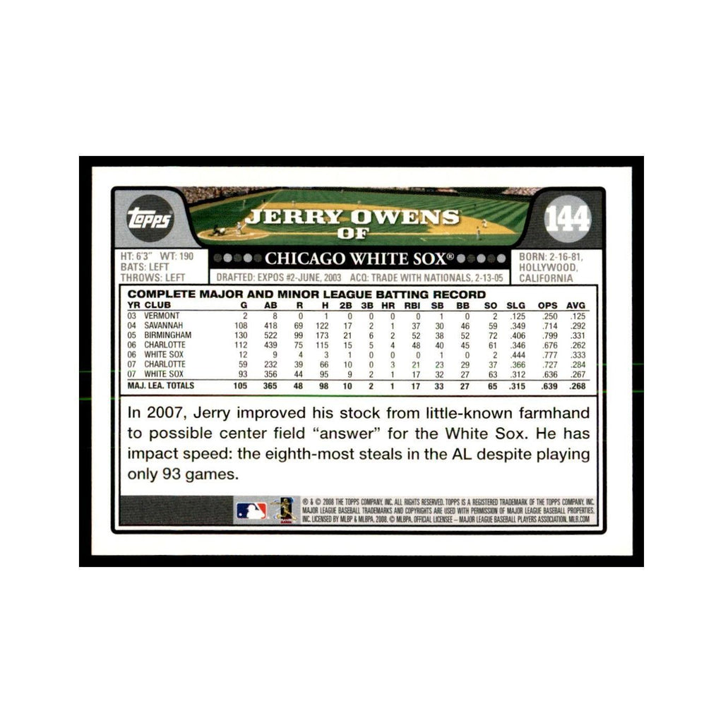 Jerry Owens 2008 Topps #144 Baseball Cards Baseball Card NM