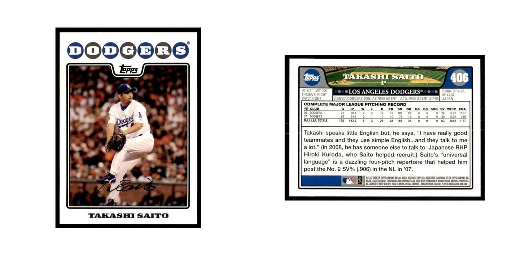 Takashi Saito 2008 Topps #406 Baseball Cards Baseball Card NM