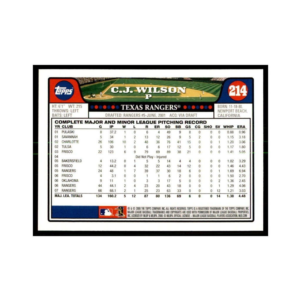 C.J. Wilson 2008 Topps #214 Baseball Cards Baseball Card NM