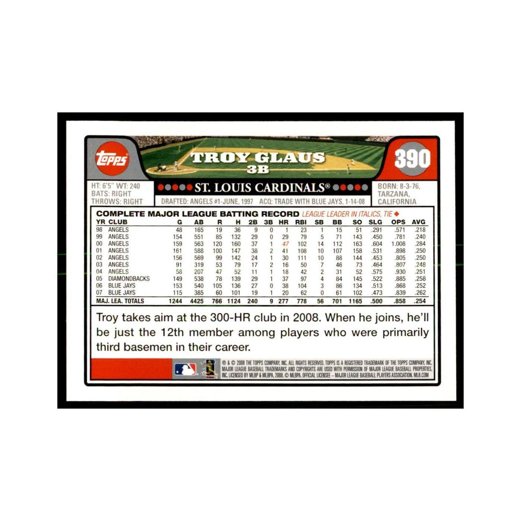 Troy Glaus 2008 Topps #390 Baseball Cards Baseball Card NM
