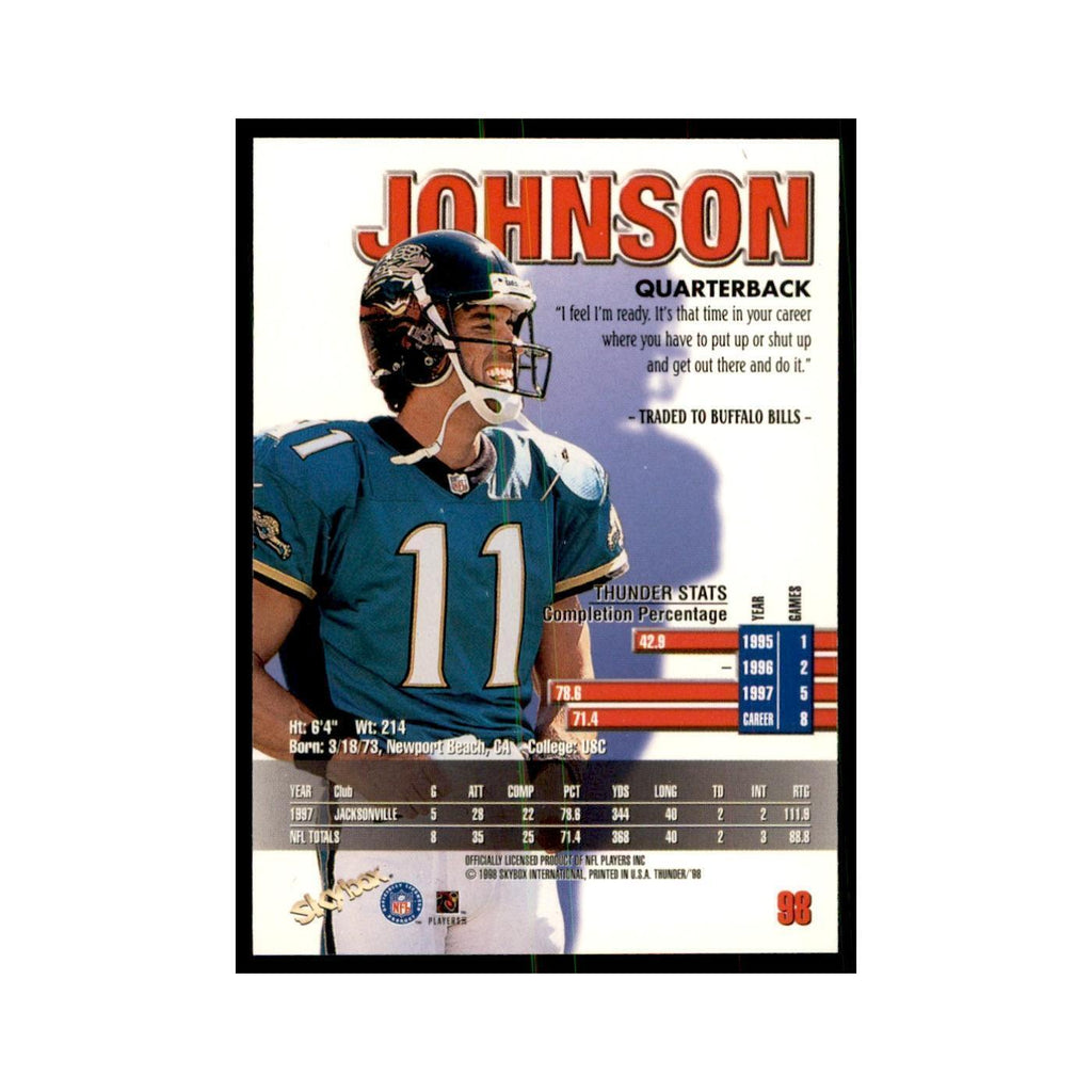 Rob Johnson 1998 SkyBox Thunder #98 Football Cards Football Card NM