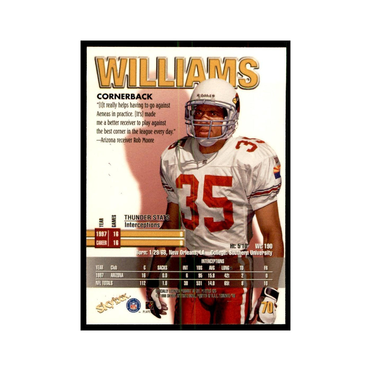Aeneas Williams 1998 SkyBox Thunder #70 Football Cards Football Card NM