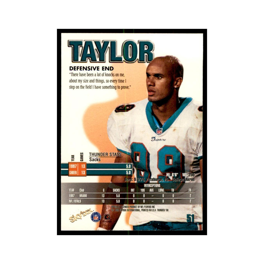 Jason Taylor 1998 SkyBox Thunder #51 Football Cards Football Card NM