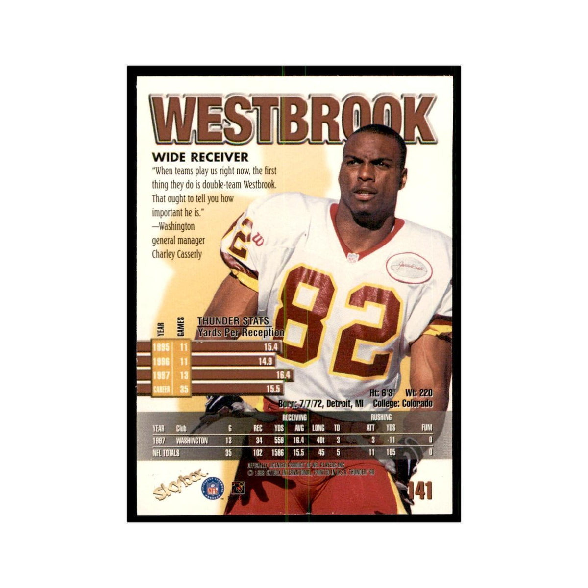 Michael Westbrook 1998 SkyBox Thunder #141 Football Cards Football Card NM