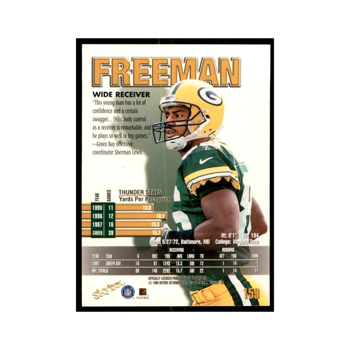Antonio Freeman 1998 SkyBox Thunder #159 Football Cards Football Card NM