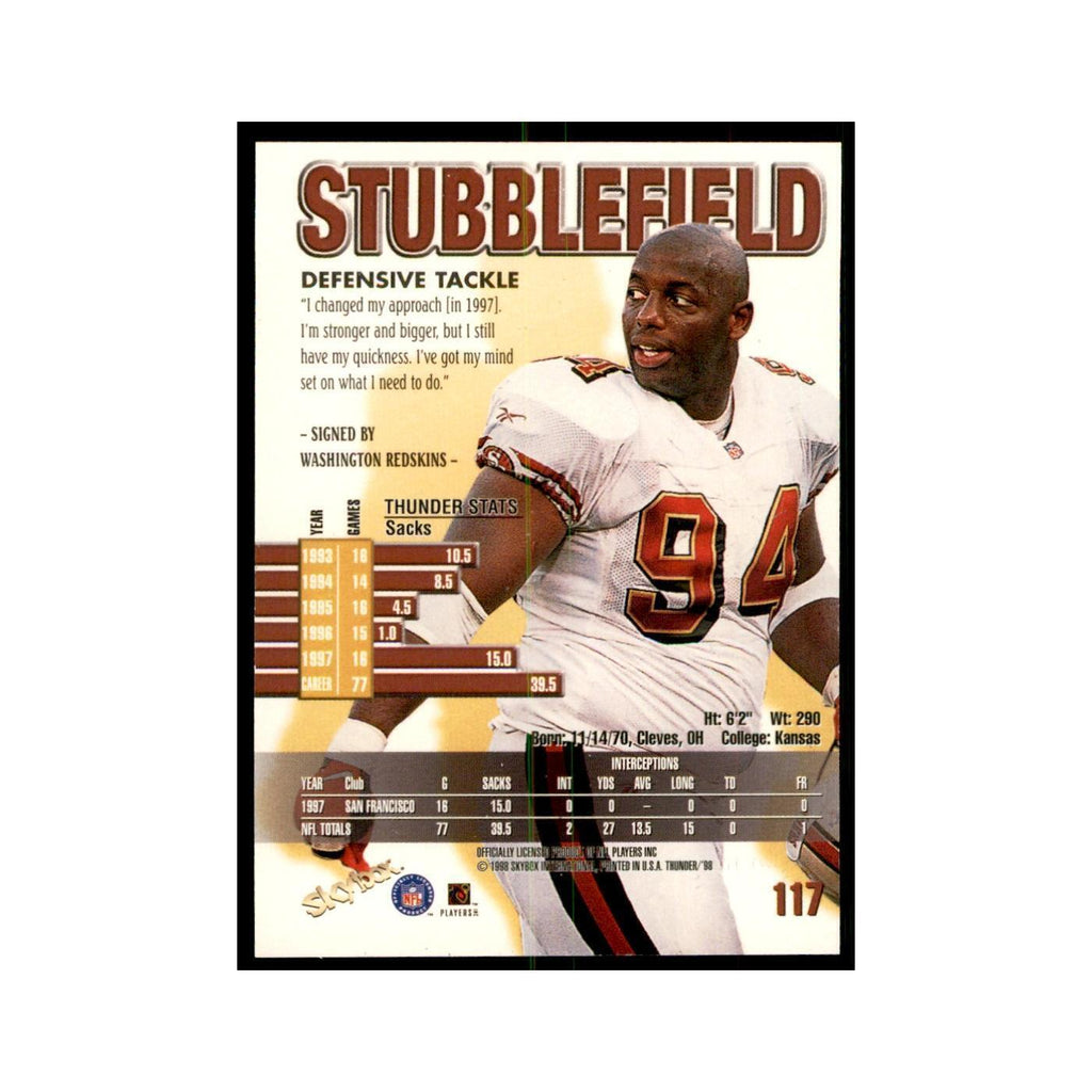 Dana Stubblefield 1998 SkyBox Thunder #117 Football Cards Football Card NM