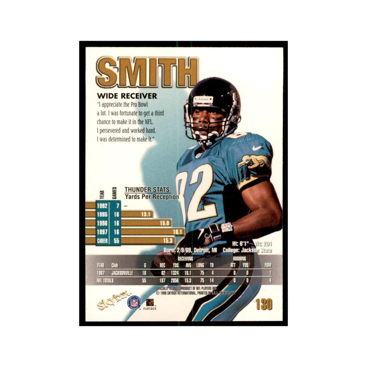 Jimmy Smith 1998 SkyBox Thunder #130 Football Cards Football Card NM