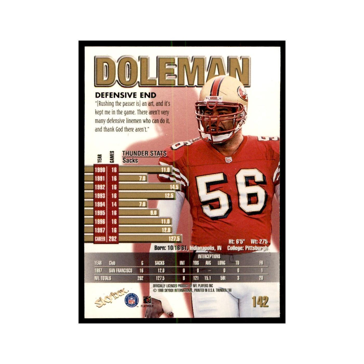 Chris Doleman 1998 SkyBox Thunder #142 Football Cards Football Card NM