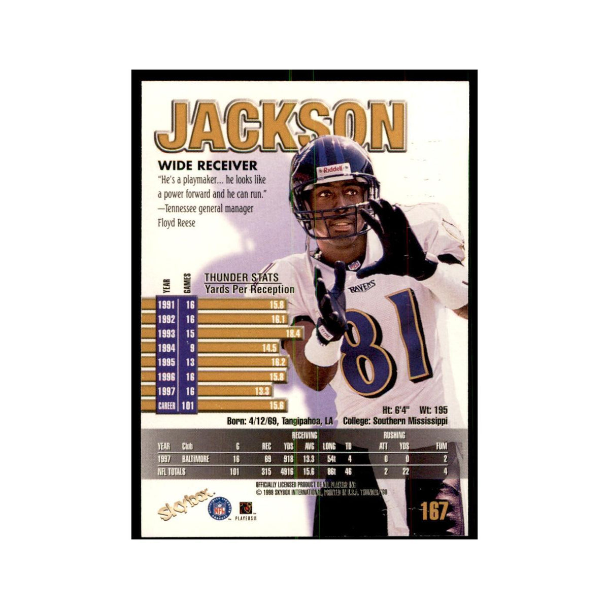 Michael Jackson 1998 SkyBox Thunder #167 Football Cards Football Card NM