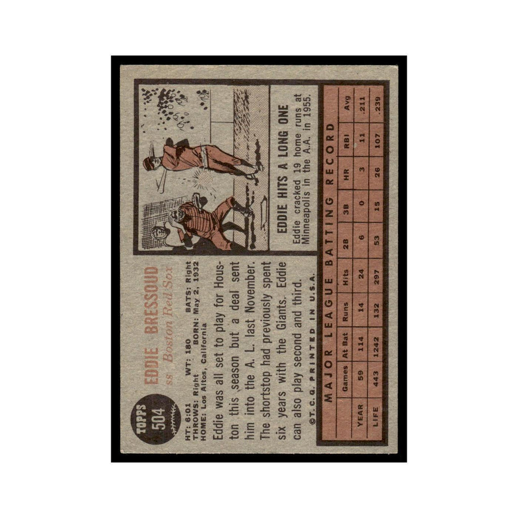 Eddie Bressoud 1962 Topps #504 Boston Red Sox Baseball Card VG