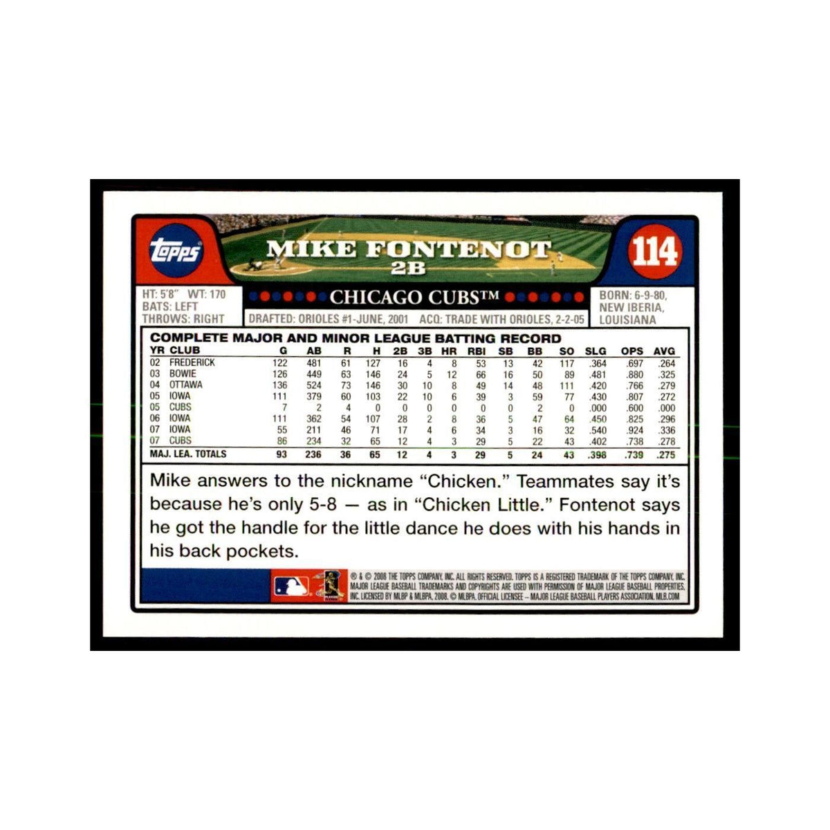 Mike Fontenot 2008 Topps #114 Baseball Cards Baseball Card NM