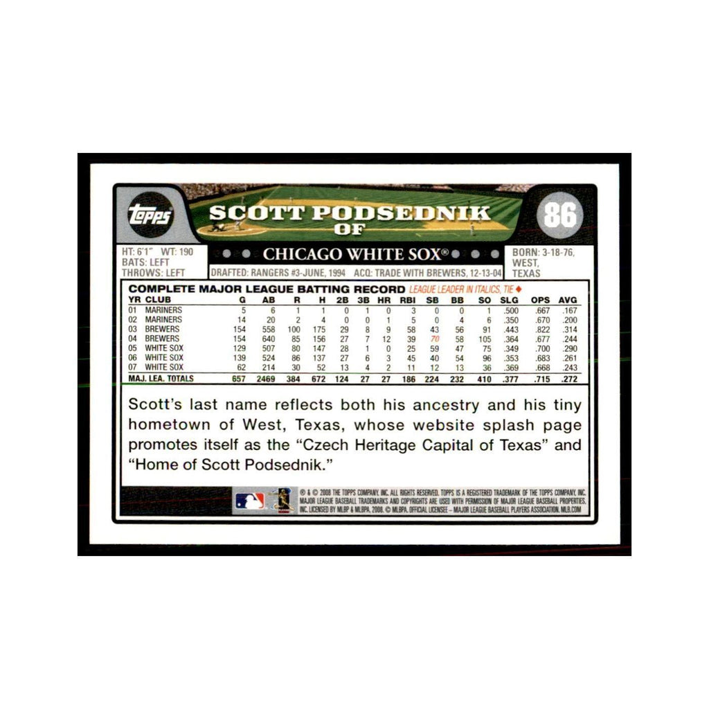 Scott Podsednik 2008 Topps #86 Baseball Cards Baseball Card NM