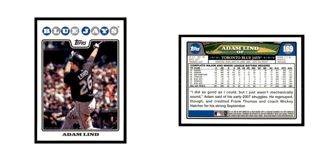 Adam Lind 2008 Topps #169 Baseball Cards Baseball Card NM