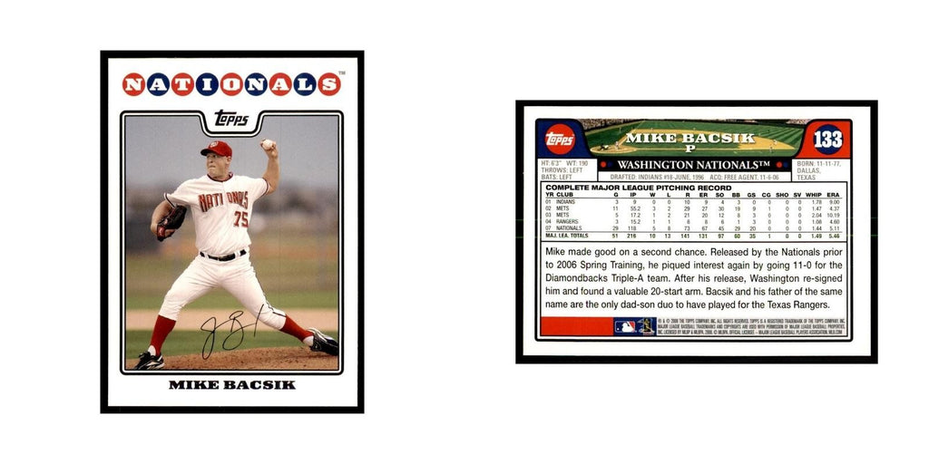 Mike Bacsik 2008 Topps #133 Baseball Cards Baseball Card NM