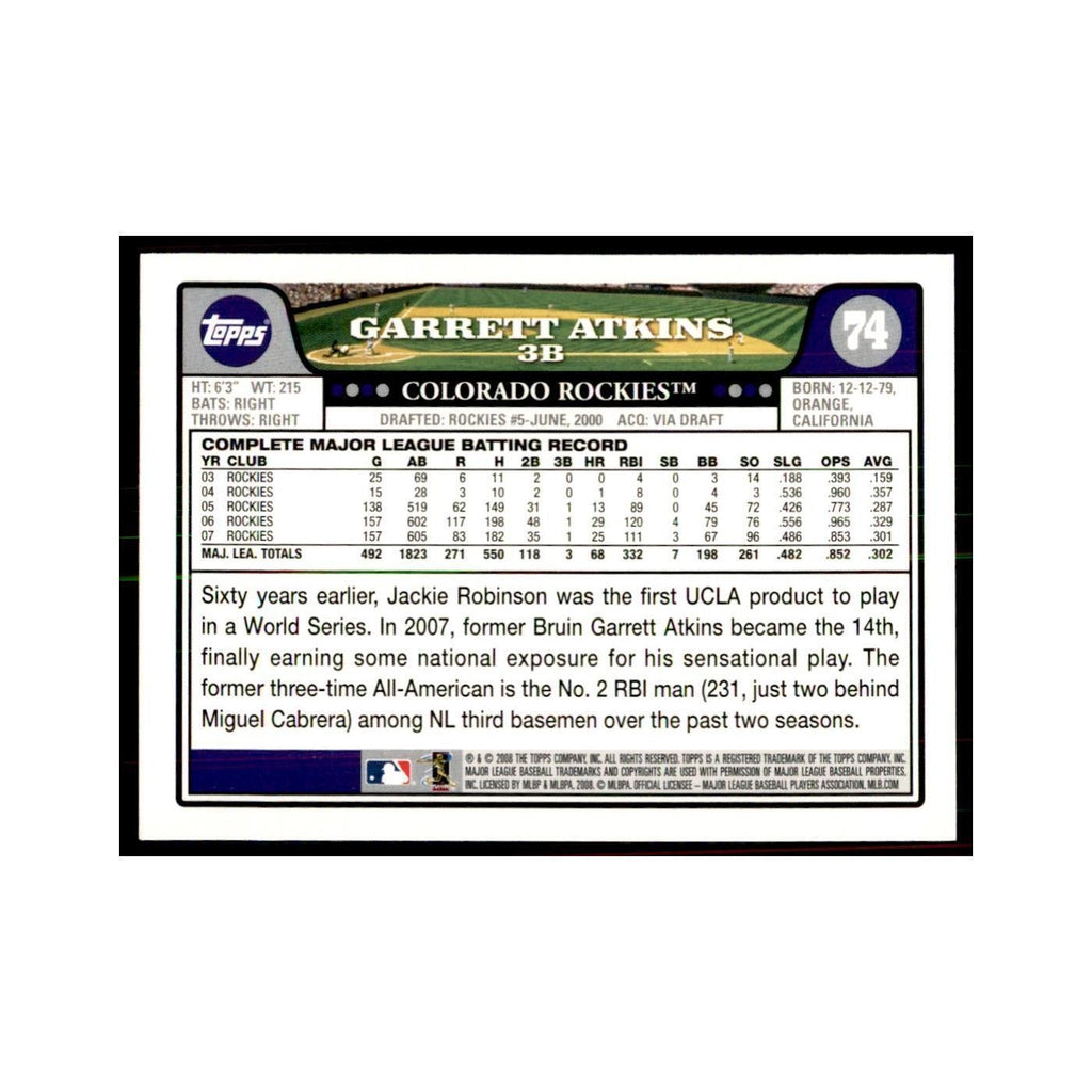 Garrett Atkins 2008 Topps #74 Baseball Cards Baseball Card NM