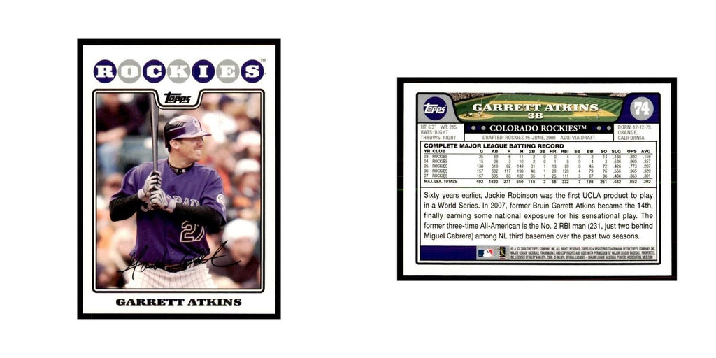 Garrett Atkins 2008 Topps #74 Baseball Cards Baseball Card NM