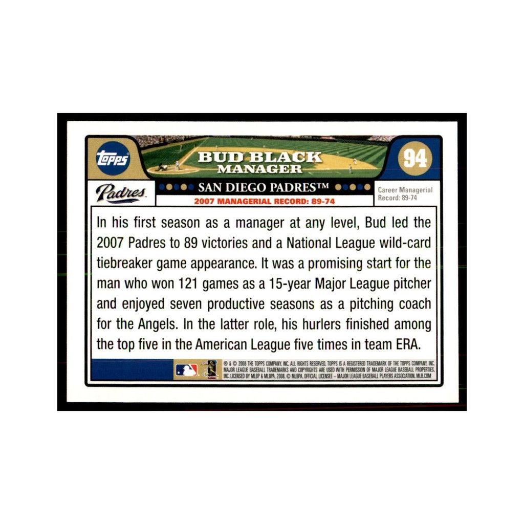 Bud Black 2008 Topps #94 Baseball Cards Baseball Card NM