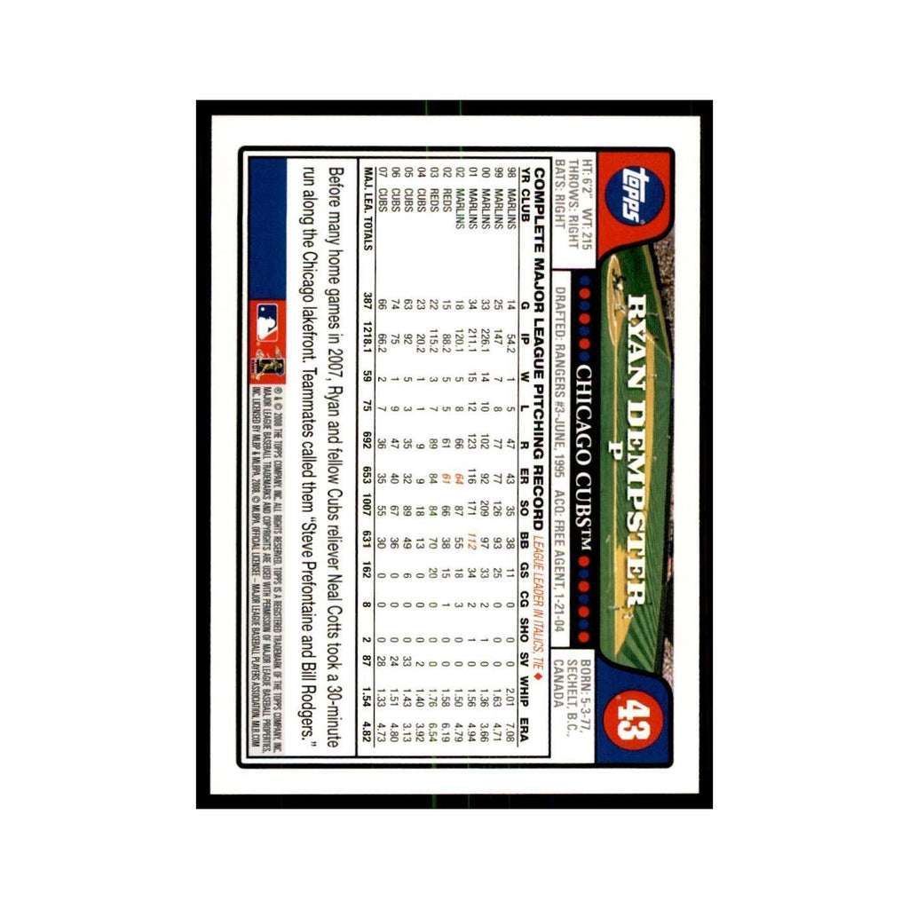 Ryan Dempster 2008 Topps #43 Baseball Cards Baseball Card NM