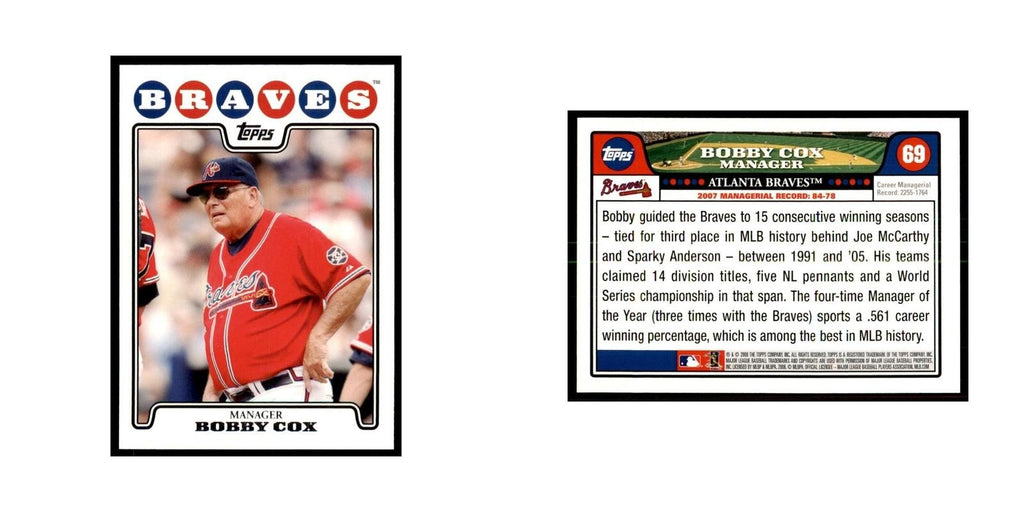 Bobby Cox 2008 Topps #69 Baseball Cards Baseball Card NM