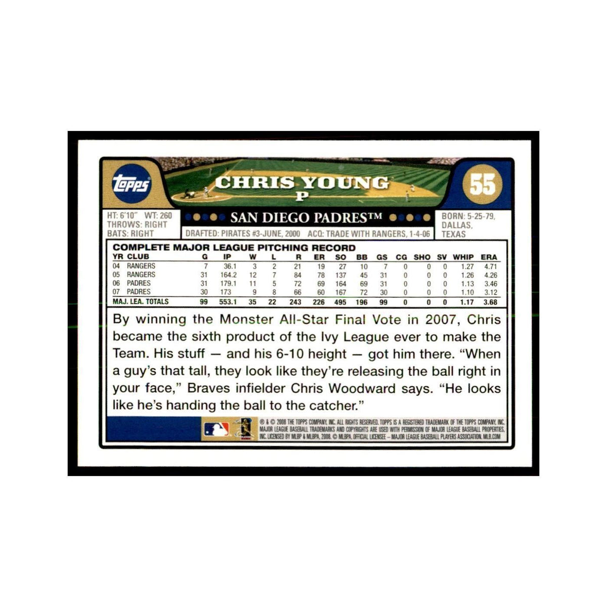 Chris Young 2008 Topps #55 Baseball Cards Baseball Card NM