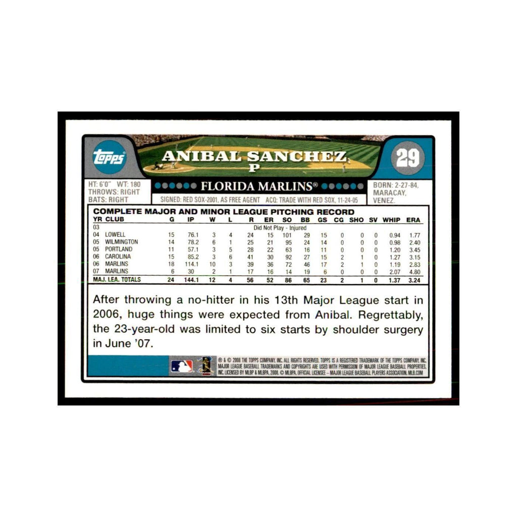 Anibal Sanchez 2008 Topps #29 Baseball Cards Baseball Card NM
