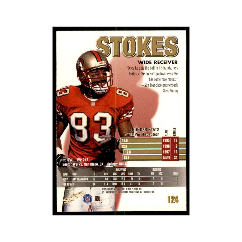 J.J. Stokes 1998 SkyBox Thunder #124 Football Cards Football Card NM