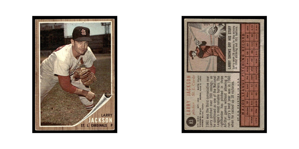 Larry Jackson 1962 Topps #83 St. Louis Cardinals Baseball Card VG