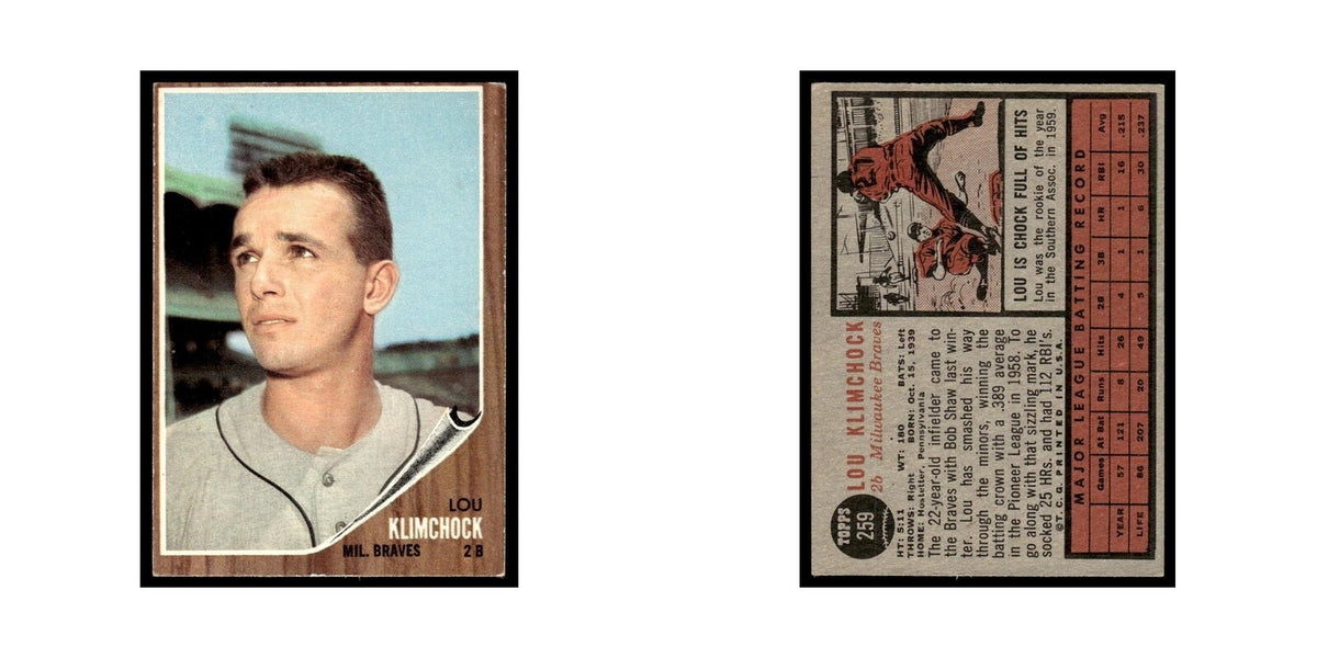 Lou Klimchock 1962 Topps #259 Milwaukee Braves Baseball Card VG