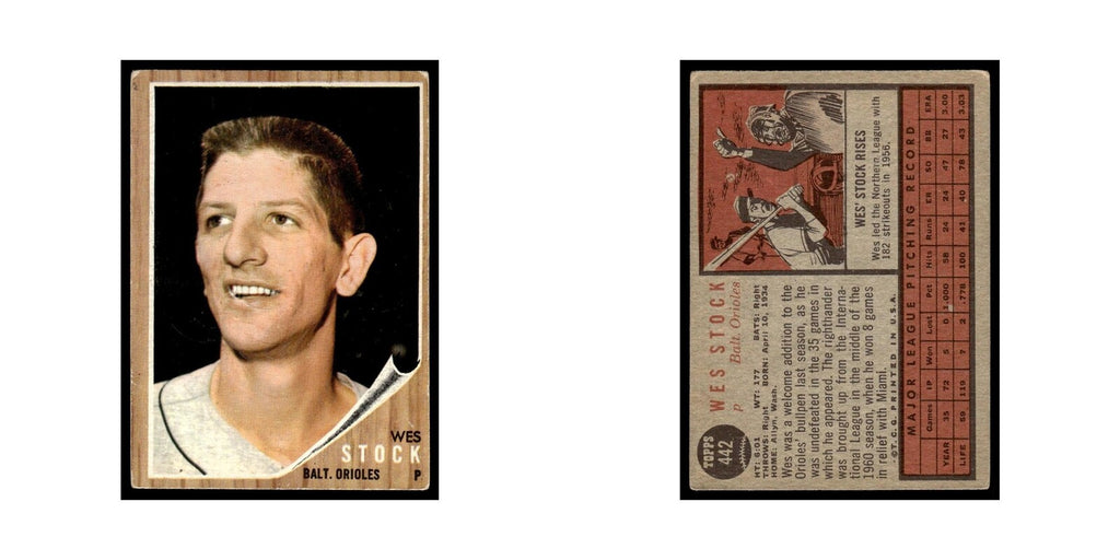 Wes Stock 1962 Topps #44 Baltimore Orioles Baseball Card VG