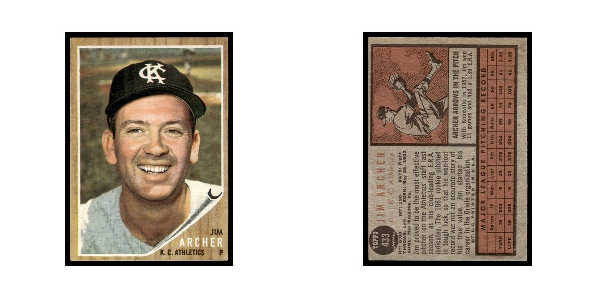 Jim Archer 1962 Topps #433 Kansas City Athletics Baseball Card VG