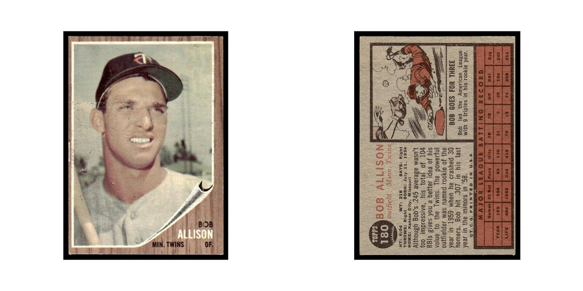 Bob Allison 1962 Topps #180 Minnesota Twins Baseball Card VG