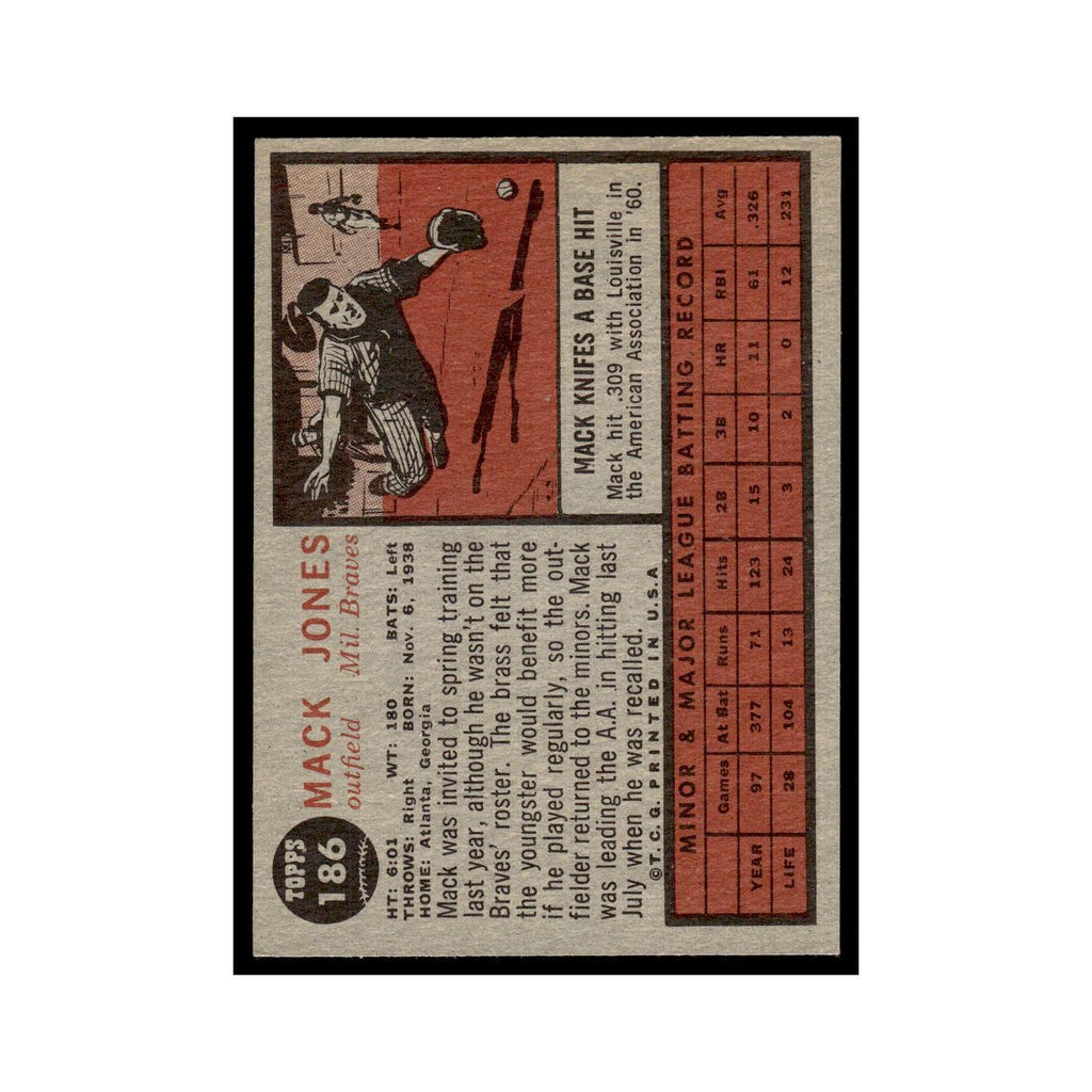 Mack Jones 1962 Topps #186 Milwaukee Braves Baseball Card VG