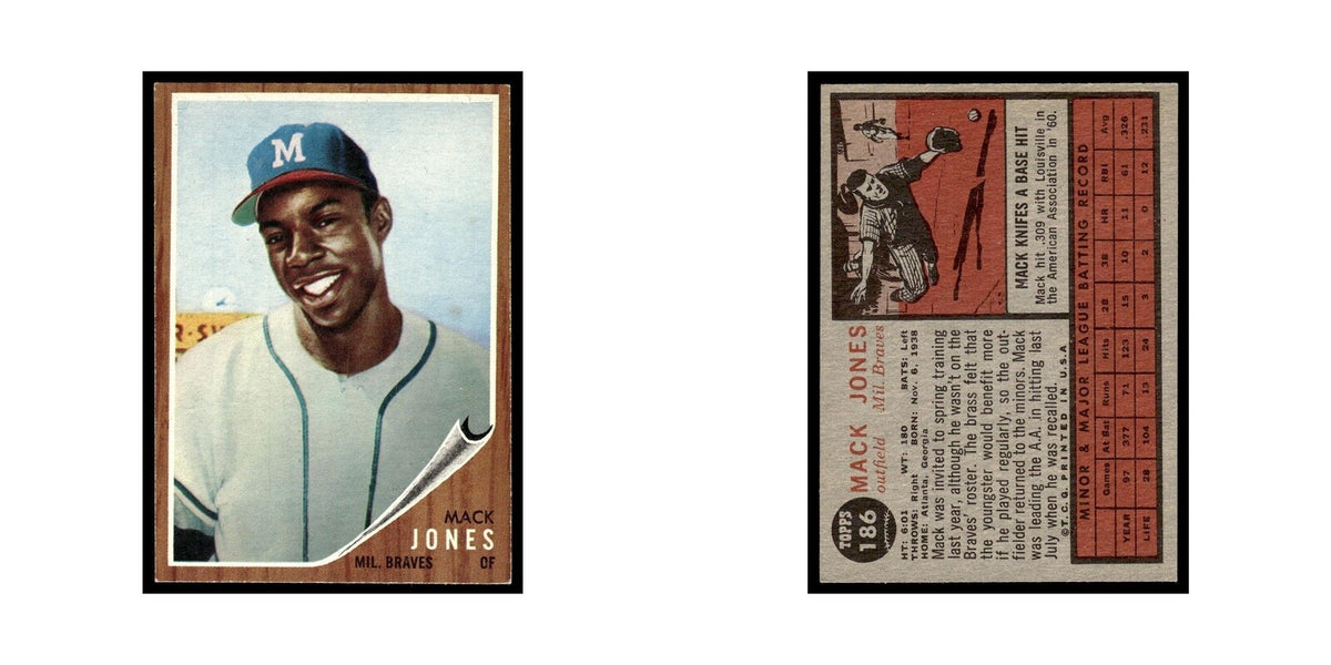 Mack Jones 1962 Topps #186 Milwaukee Braves Baseball Card VG