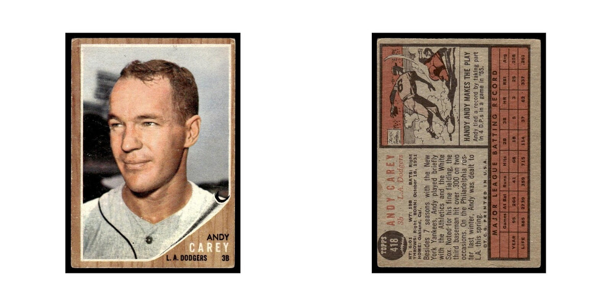 Andy Carey 1962 Topps #418 Los Angeles Dodgers Baseball Card VG