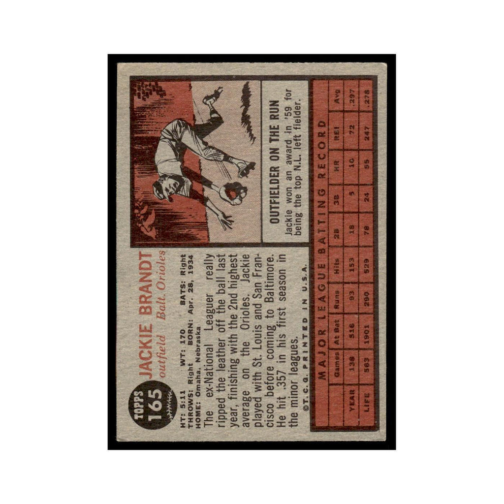 Jackie Brandt 1962 Topps #165 Baltimore Orioles Baseball Card VG