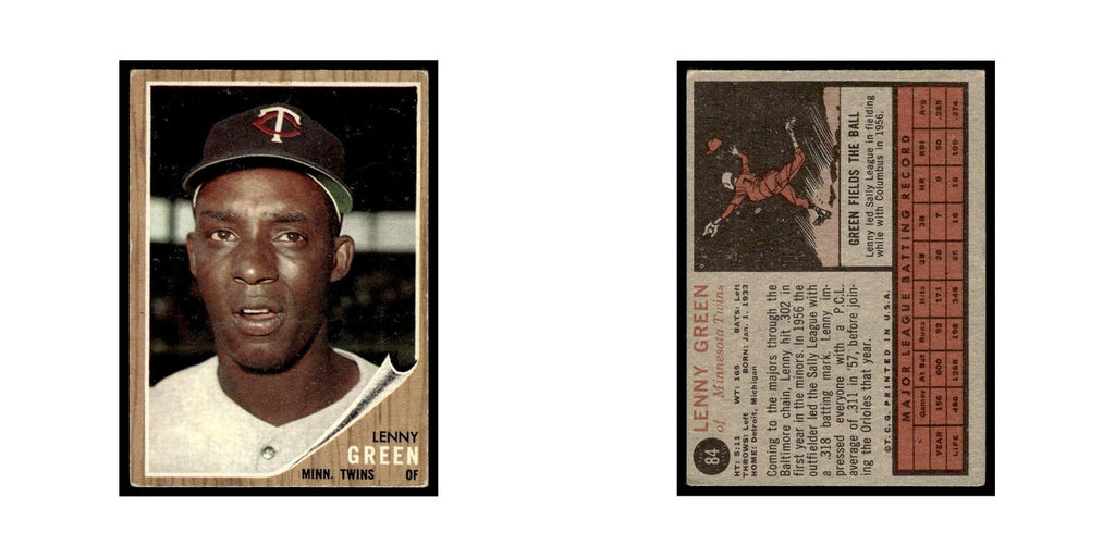 Lenny Green 1962 Topps #84 Minnesota Twins Baseball Card VG