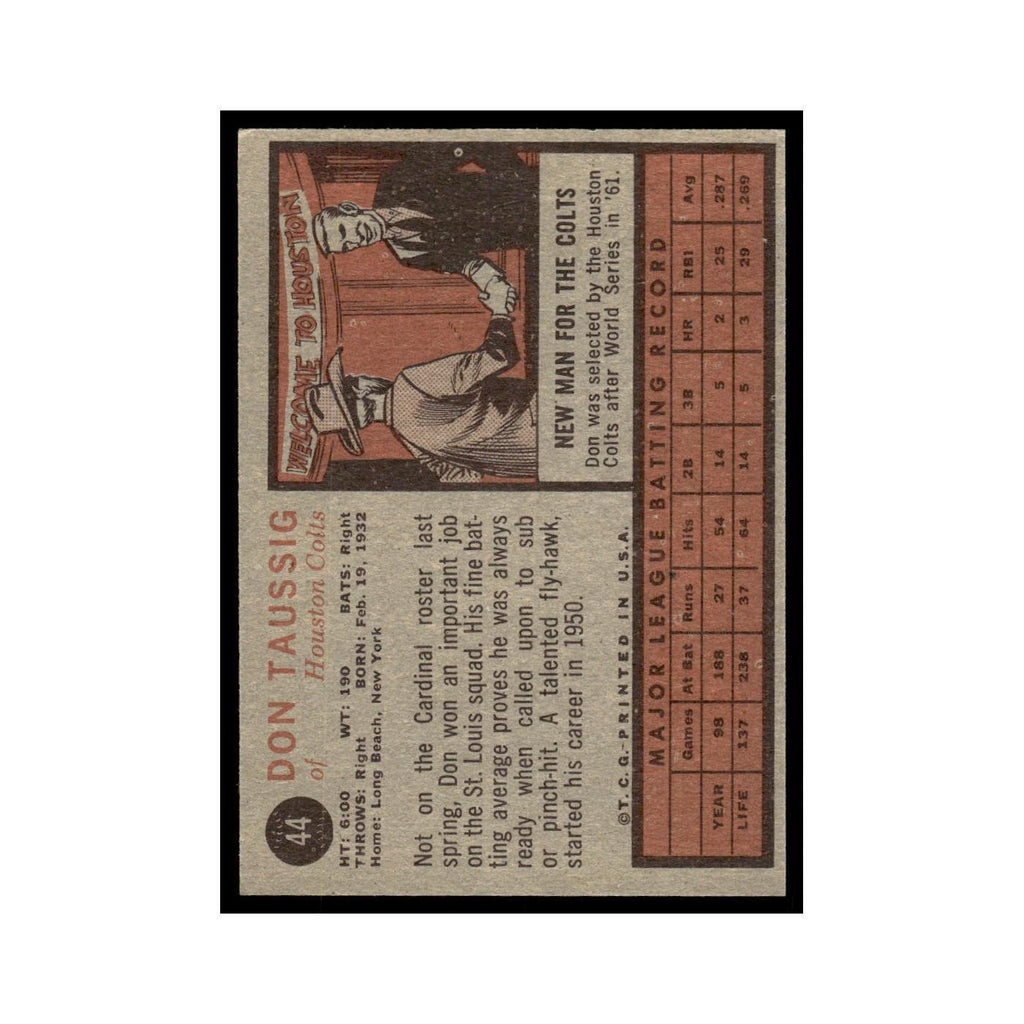 Don Taussig 1962 Topps #44 Houston Colt .45s Baseball Card VG